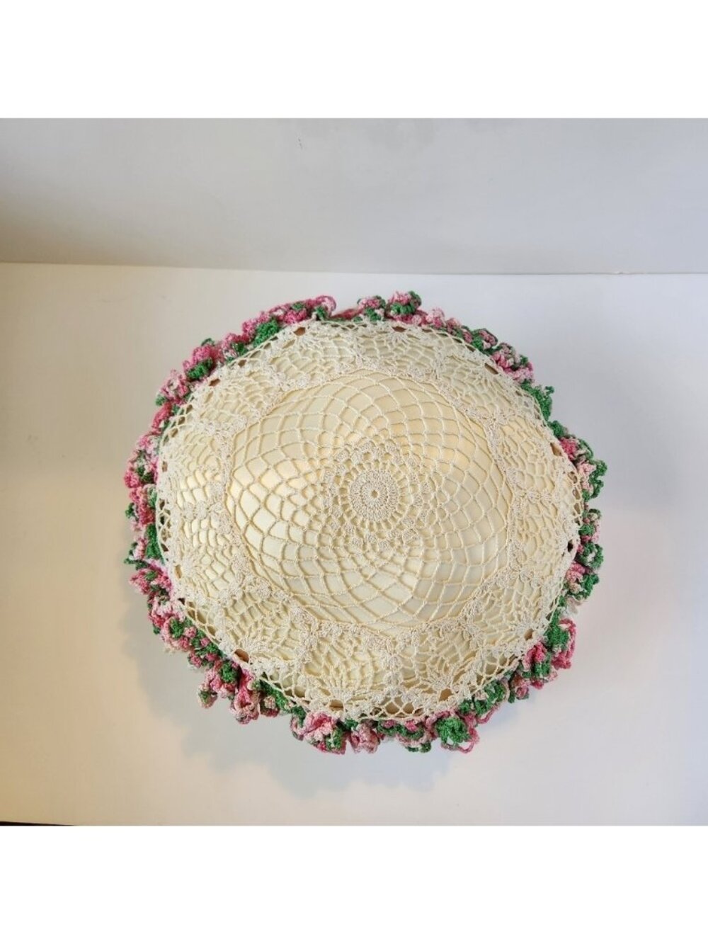 Vintage Pillow Crochet Knitted Floral Pink Flowers Decorative Cottagecore Decor
